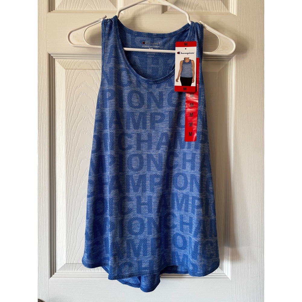 Champion Womens Blue Logo Racerback Tank Top Athletic Gym Shirt Medium NWT
